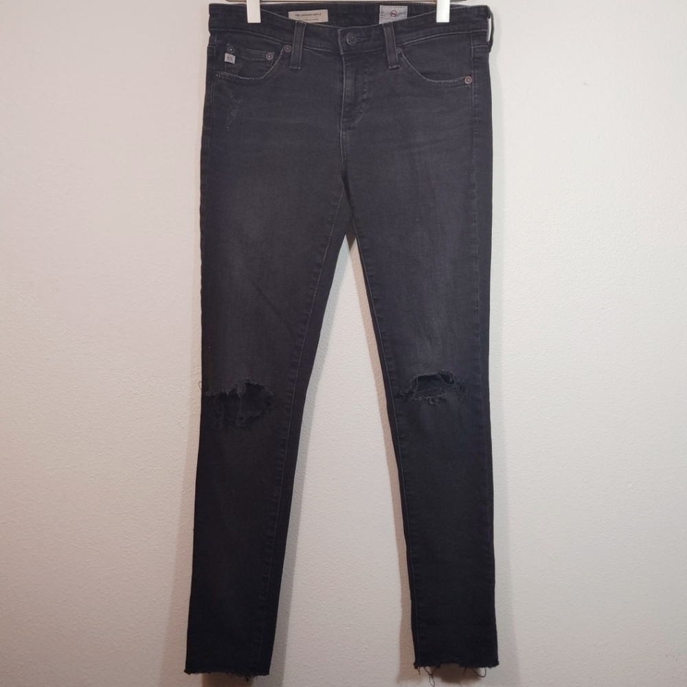 AG Black Distressed The Legging Ankle Jeans 25